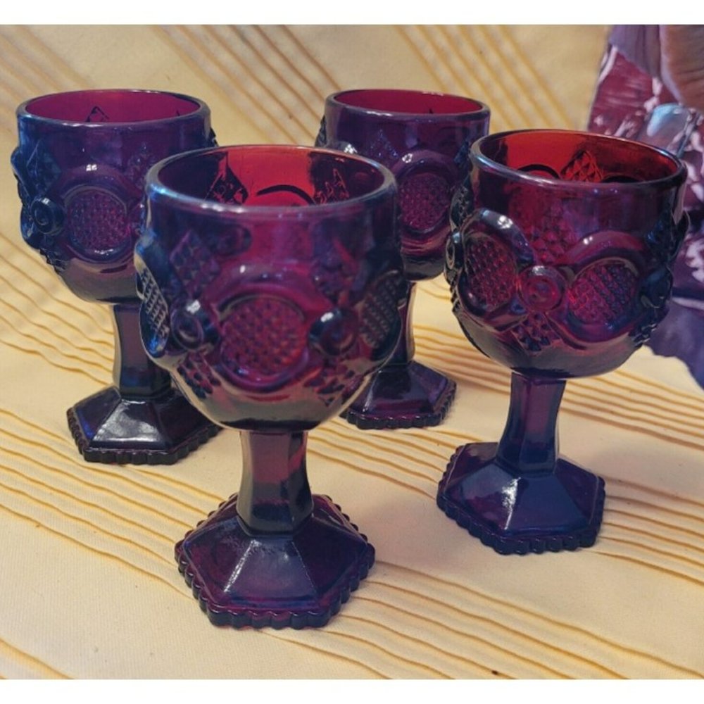 Vintage 1970s Set of 4 AVON Cape Cod Collection Ruby Red Cordial/Wine Stemware